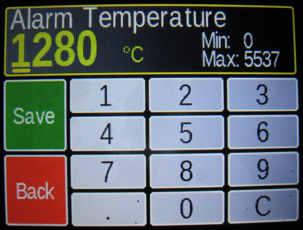 GENESISの指定温度でのアラーム設定画面